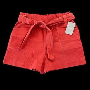 Sunner Anthropologie High Rise Paperbag Belted Shorts Size 6 Side Zip NEW Orange